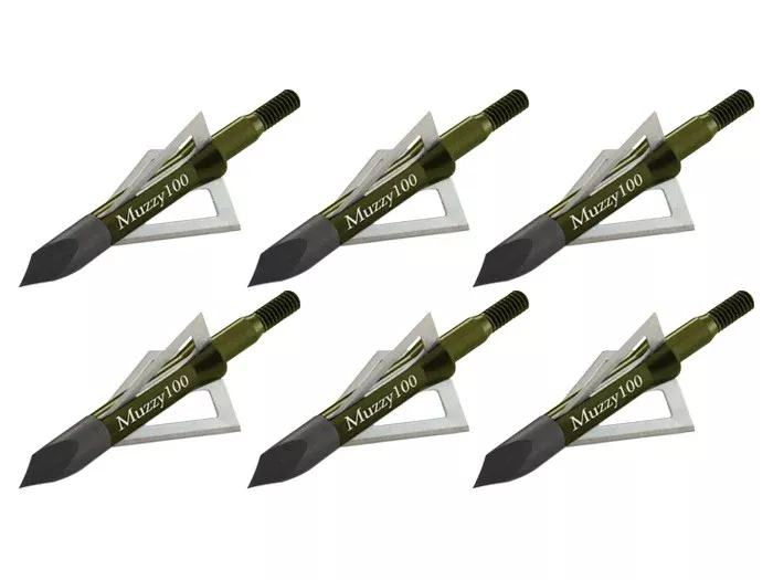 Muzzy 100gr 3-Blade Broadheads 6 Pack – Fixed Blade Archery Hunting Tips #225-X