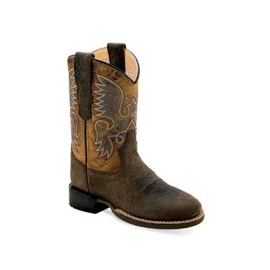 OLD WEST Children's Broad Round Toe Leather Cowboy Boots