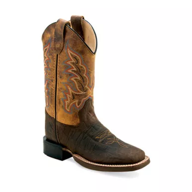 OLD WEST Children's Dark Brown Bull Hide Broad Square Toe Boots (BSC1955)