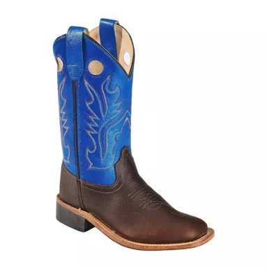 OLD WEST Youth’s Thunder Oil Rust and Blue Broad Square Toe Boots (BSY1840)