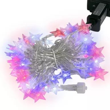 Online Flag Store 32ft. LED Star String Lights with 8 Light Modes - IP65 Waterproof Rated