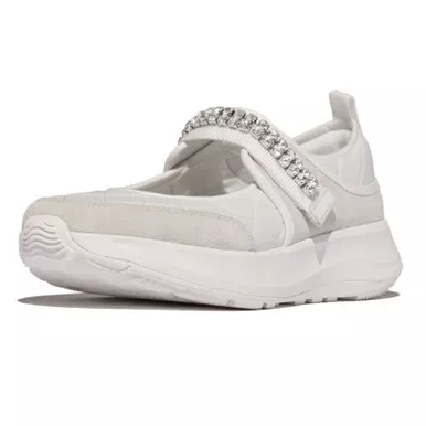 Open Box (Damaged package): FITFLOP F-Mode Flow Crystal-Strap Quilted Mary Janes Shoes, Color: Urban White, Size: 9 (E21-194-070)