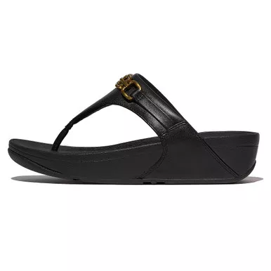 Open Box (Damaged package): FITFLOP Lulu Square-Chain Leather Toe-Post Sandals, Color: Black, Size: 10 (E1I-001-080)