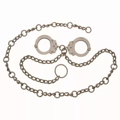 Peerless Model 7003C Waist Chain w/ Linked Handcuffs at Navel, Nickel