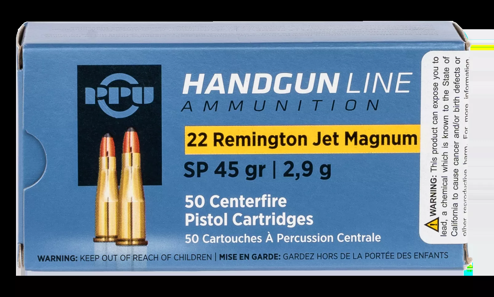 PPU Handgun22 Rem Jet Mag 45 gr Soft Point 50 Bx/ 10 Cs