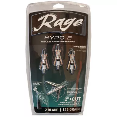 Rage Broadheads 2 Blade Hypo 2 2″ Expandable Cut Hypodermic 125 Grain 4 Pack