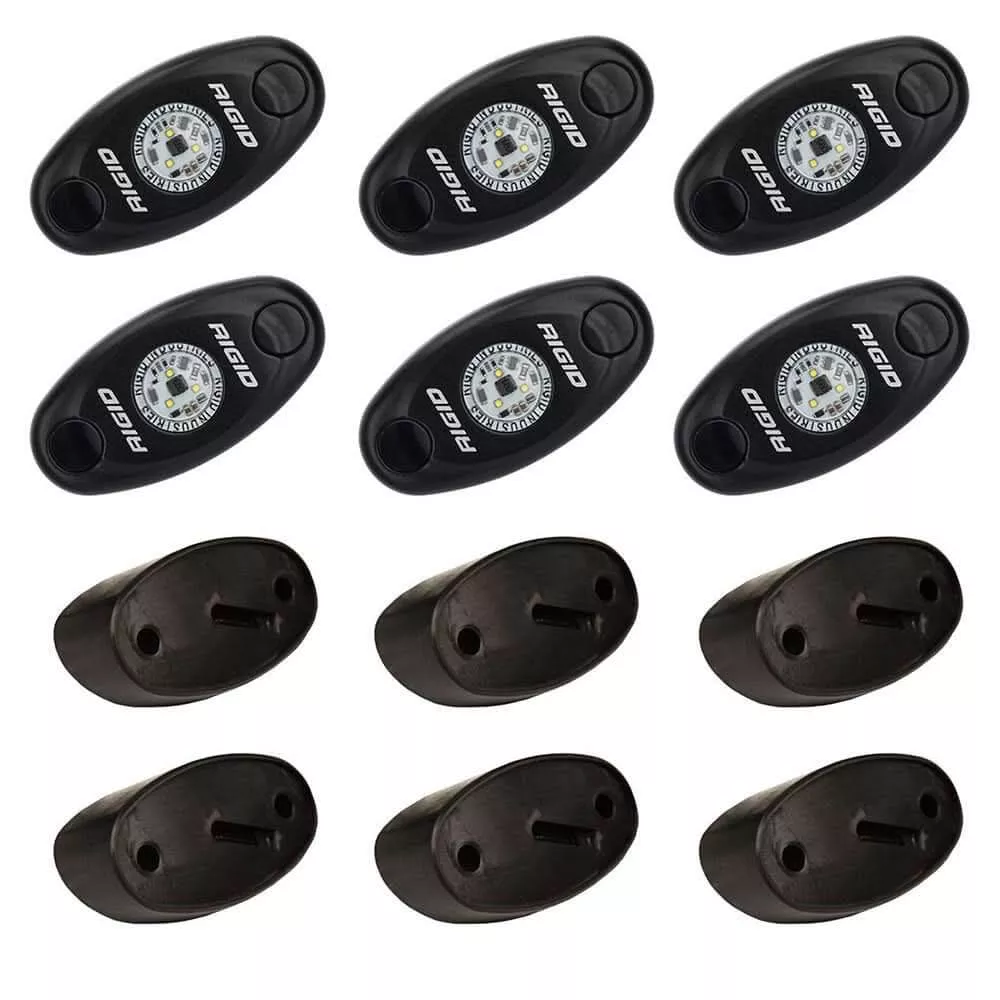 RIGID Industries A-Series Rock Light Kit - 6 Cool White Lights - Black - 400253
