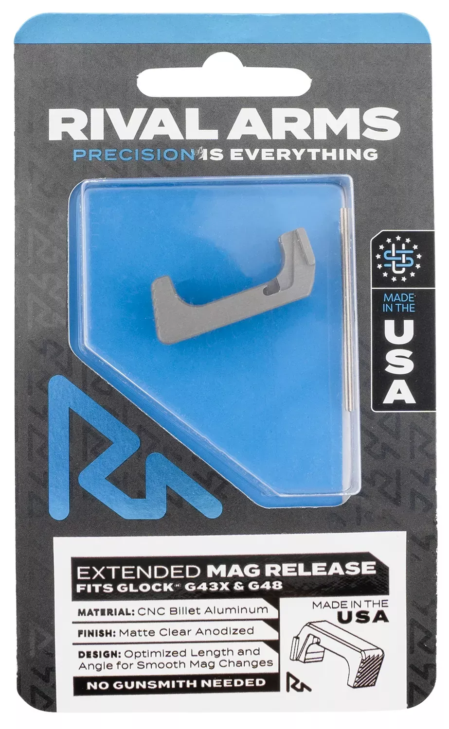 Rival Arms Magazine ReleaseExtended Silver Aluminum for Glock 43X, 48
