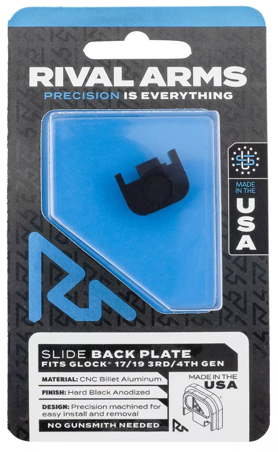 Rival Arms Slide Back Cover PlateDouble Stack Black Anodized Aluminum for Glock 17, 19 Gen3-4