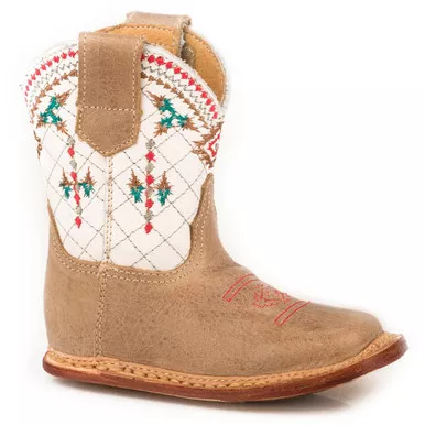 ROPER Girls Infants Tan Leather Vamp With Embroidered Native Design On White Shaft Boots (09-016-7912-1640-TA)