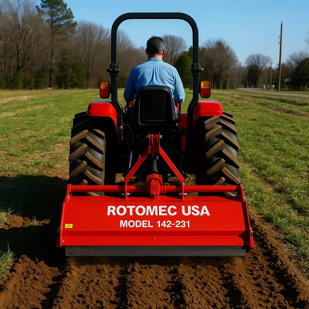 ROTOMEC USA | Rotary Tiller | Model 142-231 | 42″ Widths | 20 blades | Maximum Working Depth 7 ¼ inches | 18-40 HP | For Tractor