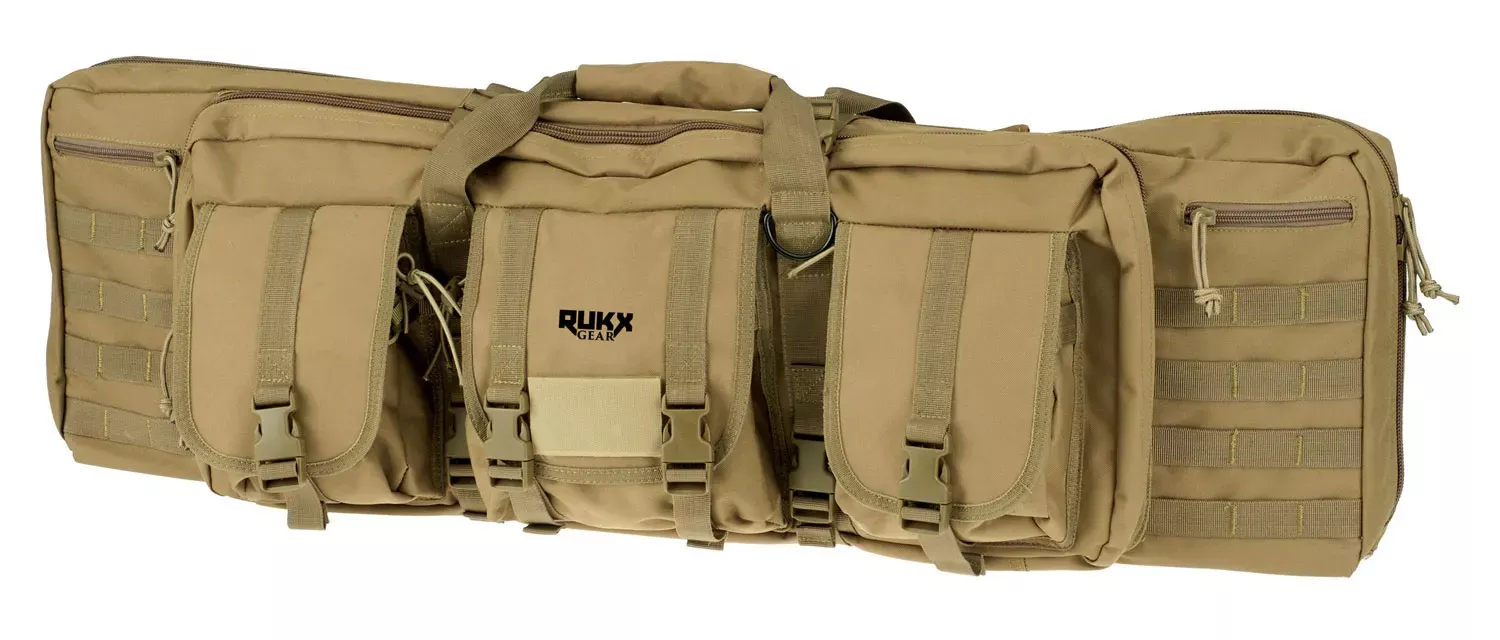 Rukx Gear Tactical Double Gun 36 Water Resistant Tan 600D Polyester with Non-Rust Zippers Holds up to 2 Rifles"