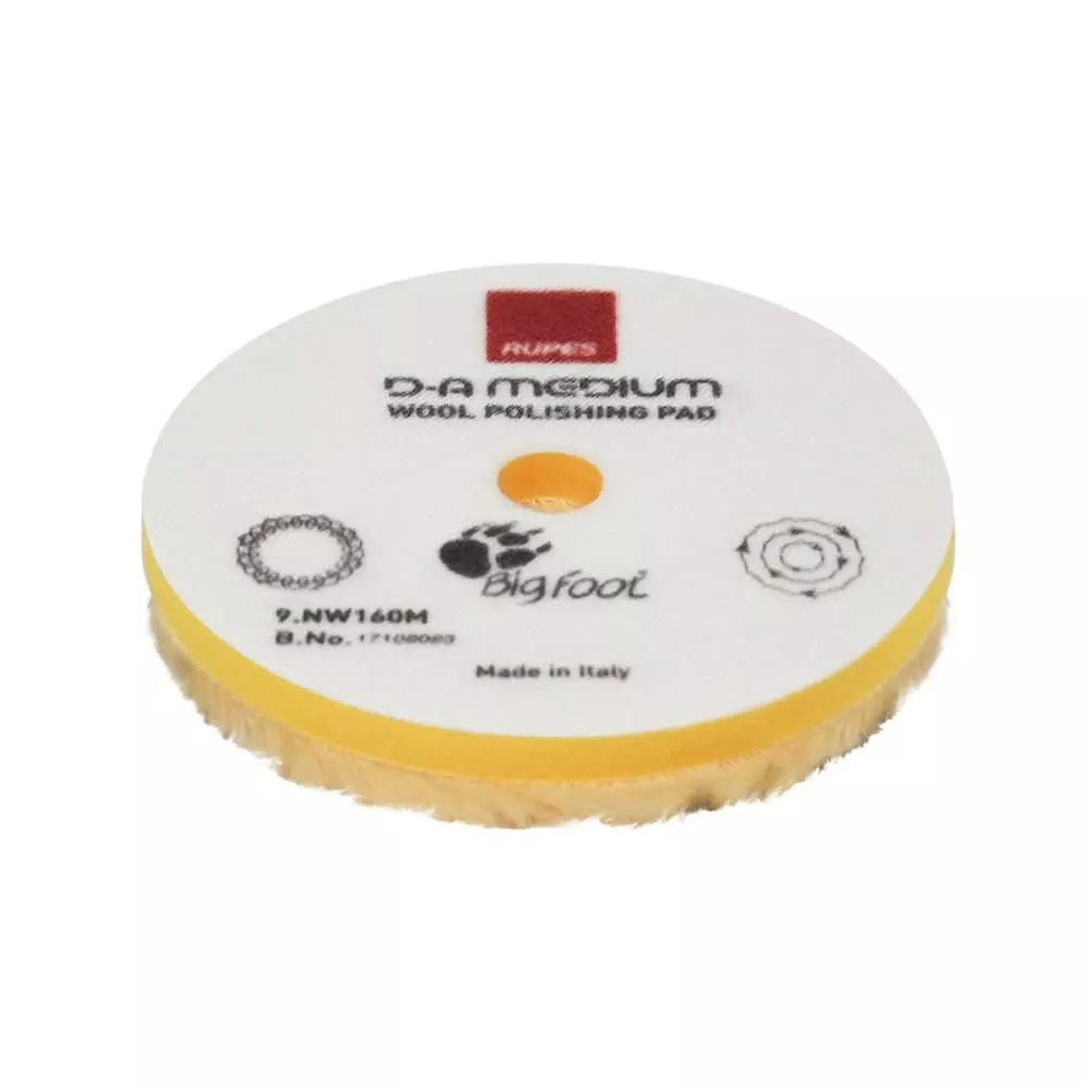 RUPES D-A Medium Wool Polishing Pad 80mm – Yellow for Moderate Defect Removal – 9.NW80M