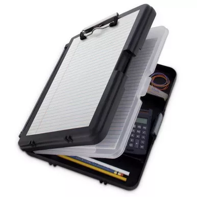 Saunders 00552 WorkMate II Plastic Storage Clipboard, Letter/A4 Size, 6 Internal Compartments, Low Profile Clip, Black