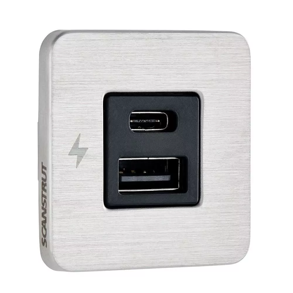 Scanstrut TILE USB-A/USB-C Interior Charging Socket – 12/24V – Stainless Steel Bezel