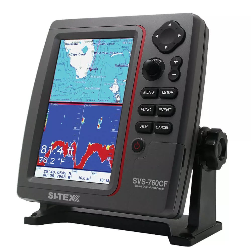 SI-TEX GPS Dual Frequency 600W Sonar System – 7 Color LCD w/Internal & External GPS Antenna & C-MAP 4D Card – SVS-760CF+
