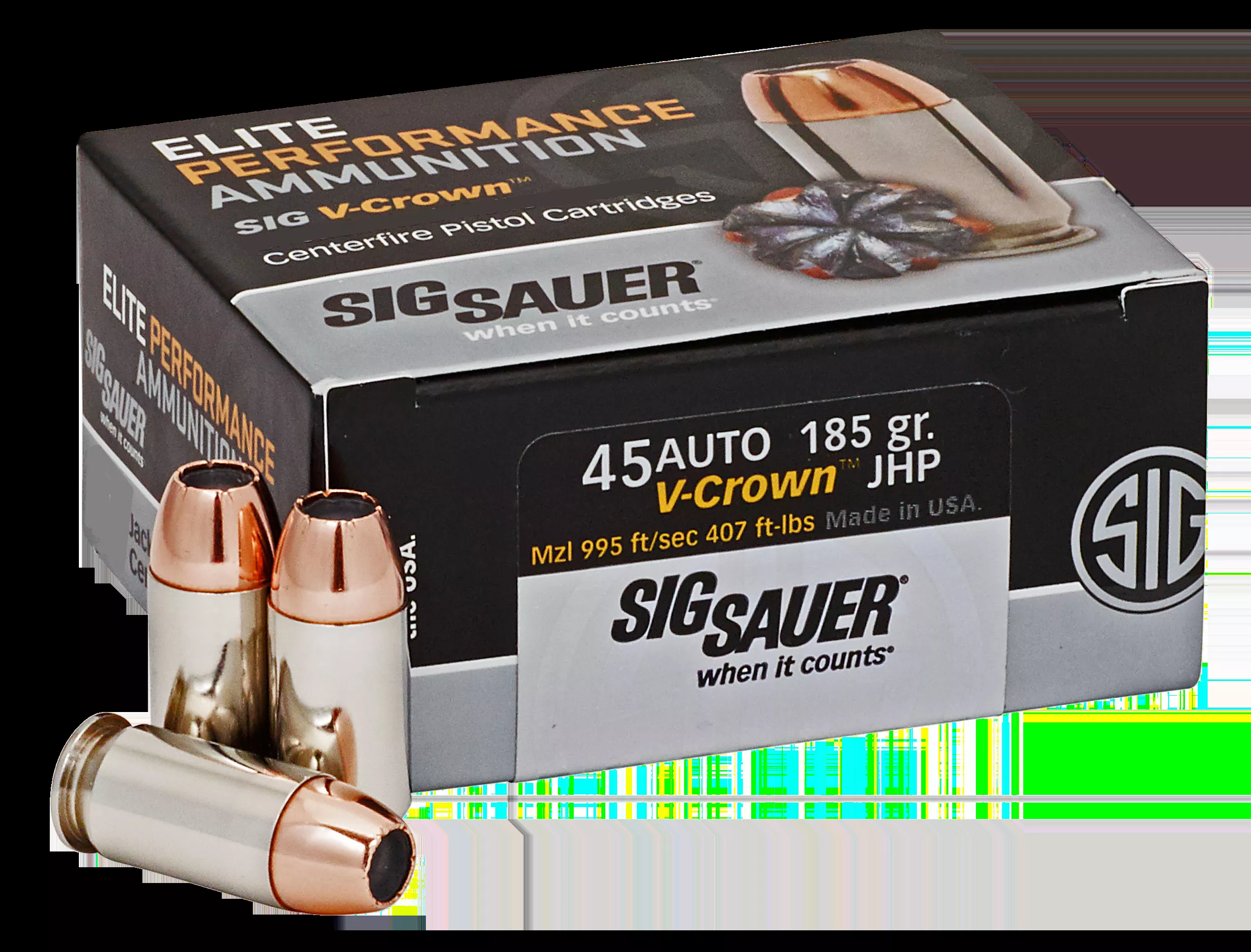 Sig Sauer Elite V-Crown 45 ACP 185gr JHP 50rd Box