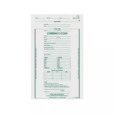 Sirchie Currency/Coin Evidence Bags, 9" x 12"