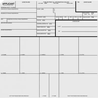 Sirchie FD258 Applicant Record Cards, 8" x 8", 100 Pack