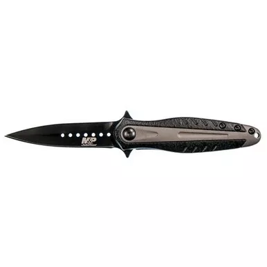 Smith & Wesson 1085893 M&P Shield Dual Finger Actuators Liner Lock Folding Knife 2.63″ 8CR13MOV Stainless Steel Stiletto Point Blade, Black Aluminum & Nylon Handle