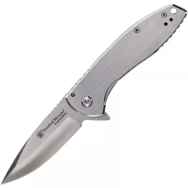 Smith & Wesson Executive Platinum Satin Carbon Steel Folding 3″ Framelock Knife Brushed Handles