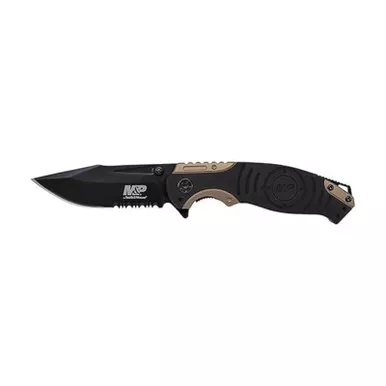 Smith & Wesson M&P SWMP13BSCP Folder Clam Liner Lock Drop Pt. Handle Knife, Black/Gold