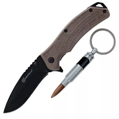 Smith & Wesson Spring Assist Folding Knife w/Bullet Bottle Opener 1188452