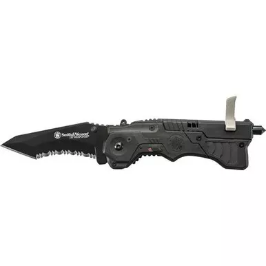 Smith & Wesson SW911B 1st Response M.A.G.I.C. Assisted Opening Liner Lock Folding Knife & Rescue Tool 3.40" 4034 Stainless Steel Tanto Blade, Nylon Fiber Handle