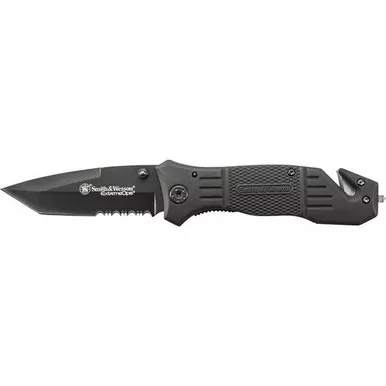 Smith & Wesson SWFR2S Extreme Ops Liner Lock Folding Knife 3.3″ Black Oxide Partially Serrated Drop Point Blade, Steel Handle