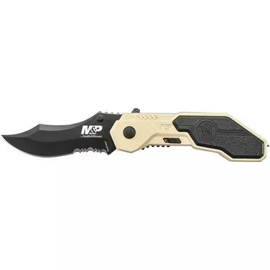 Smith & Wesson SWMP1BSD M&P M.A.G.I.C. Assisted Opening Liner Lock Folding Knife 2.90" 4034 Stainless Steel Partially Serrated Clip Point Blade, Sand Aluminum Handle