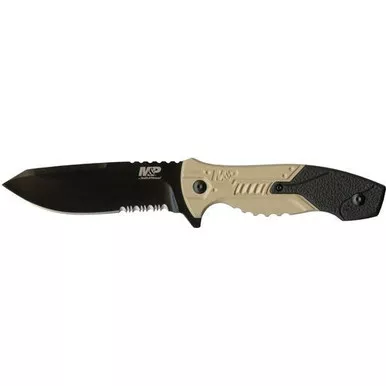 Smith & Wesson SWMPF2CS M&P Full Tang Fixed Knife 4.10″ Black Oxide Blade, Black & Tan Handle