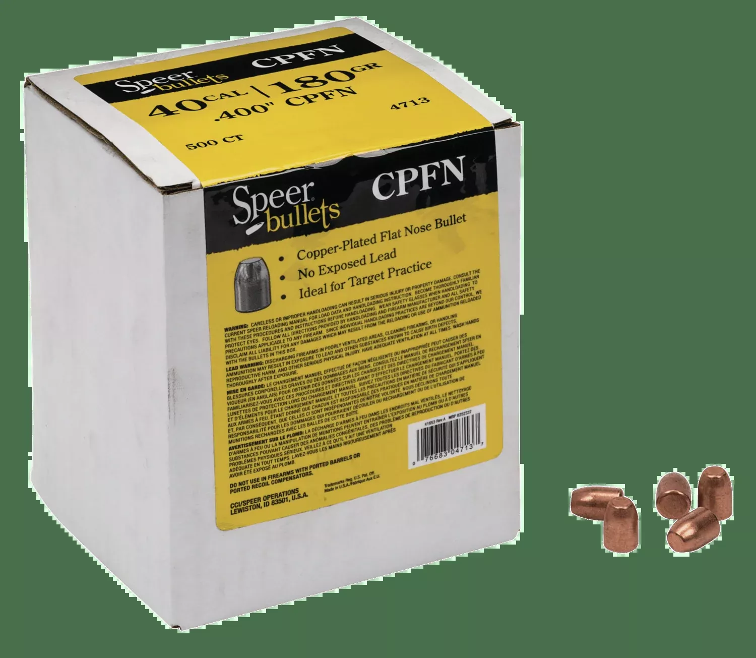 Speer Bullets Handgun Plinking, Speer 4713Bull .400 180 Cprn 500