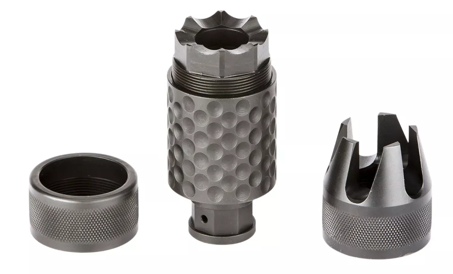 Spikes Tactical Barking Spider2 Muzzle Brake Black Nitride 4140 Chromoly Steel with 1/2″-28 tpi Threads, 3.75″ OAL & 1.40″ Diameter for 5.56x45mm NATO