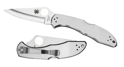 Spyderco Delica 4 2.95" Folding Drop Point Plain VG-10 SS Blade/ Stainless Steel Handle Includes Pocket Clip