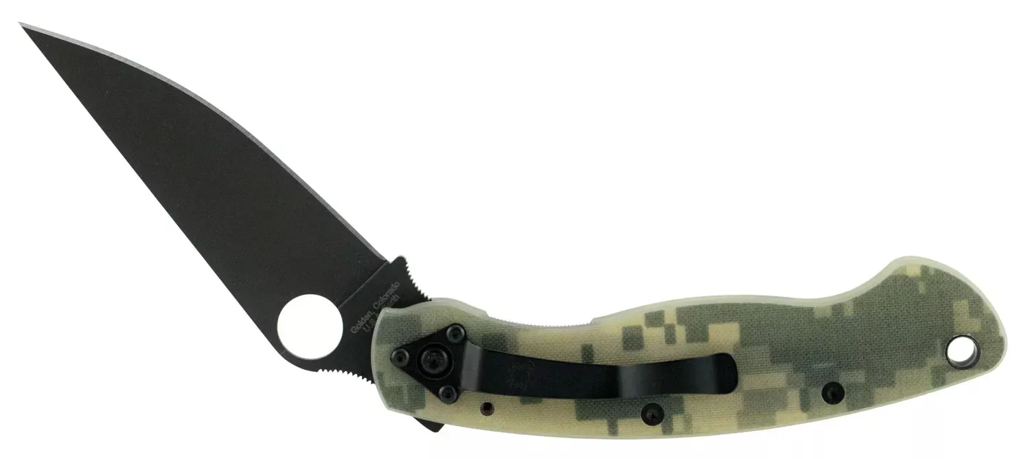 Spyderco Military4" Folding Modified Clip Point Plain Black DLC CPM S30V SS Blade Camo G10 Handle Includes Pocket Clip