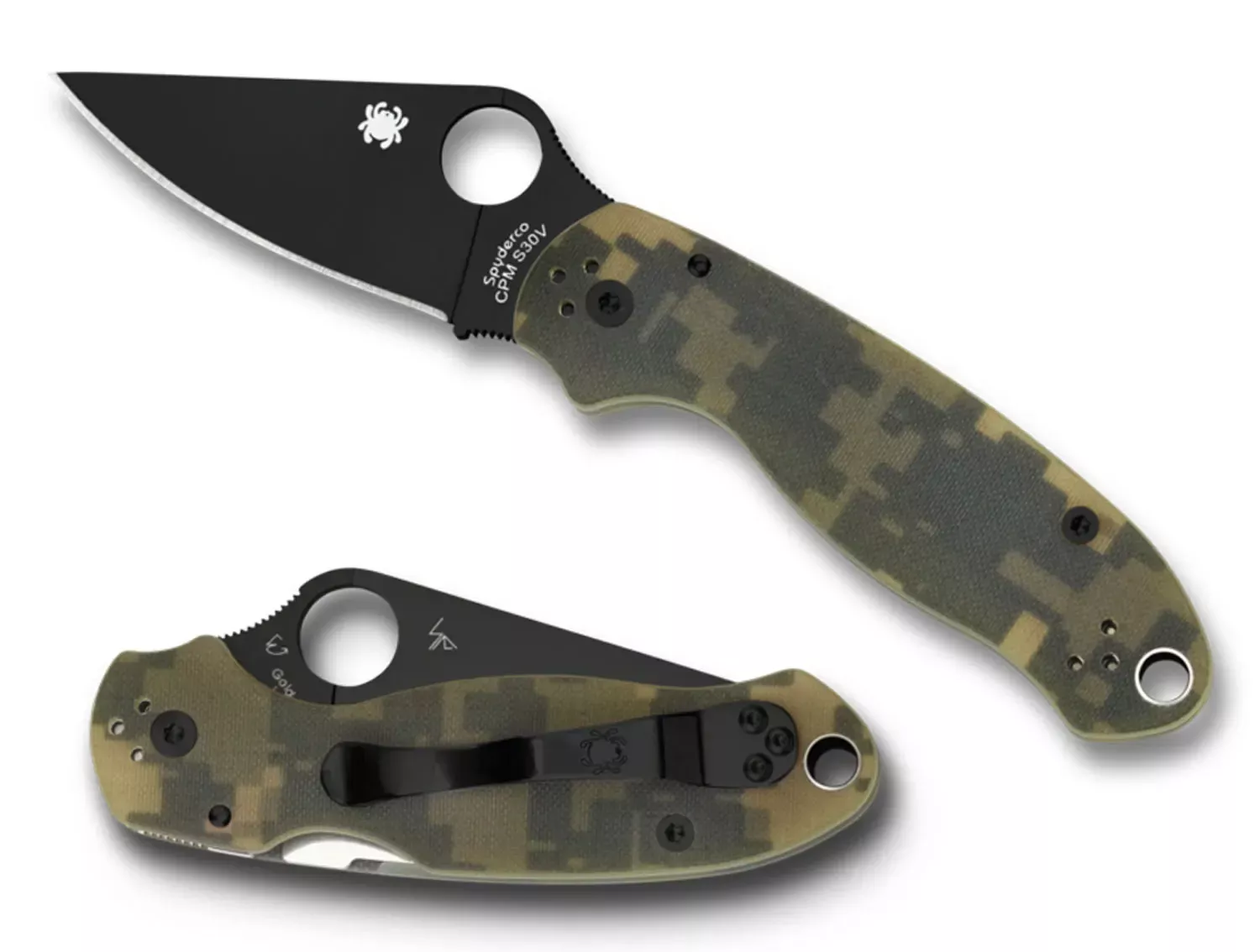 Spyderco Para 32.95″ Folding Drop Point Plain Black DLC CPM S30V SS Blade Camo G10 Handle Includes Pocket Clip