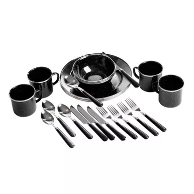 Stansport Deluxe 24-Piece Enamel Tableware Set Black