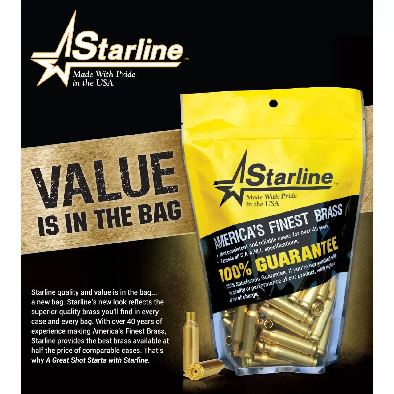 Starline Brass Unprimed Cases 10mm Handgun Brass – 100 Per Bag