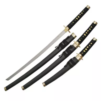 Szco 39.5" 3 PC Plain Black Samurai Set Black/gold
