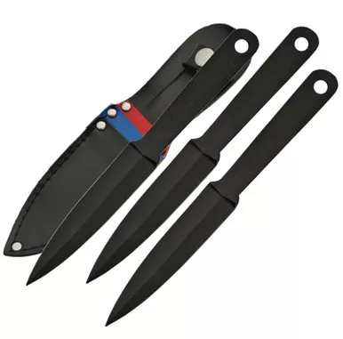 SZCO 4.5" Black 3-Pc. Little Arrow Mini Throwing Knife Set W/ Leather Sheath