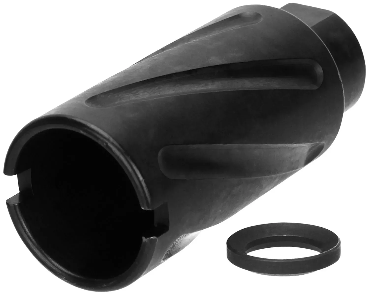 TacFire Spiral Fluted Muzzle Brake Black Oxide Steel with 5/8"-24 tpi Threads, 2.60" OAL & 1.12" Diameter for 308 Win AR-10