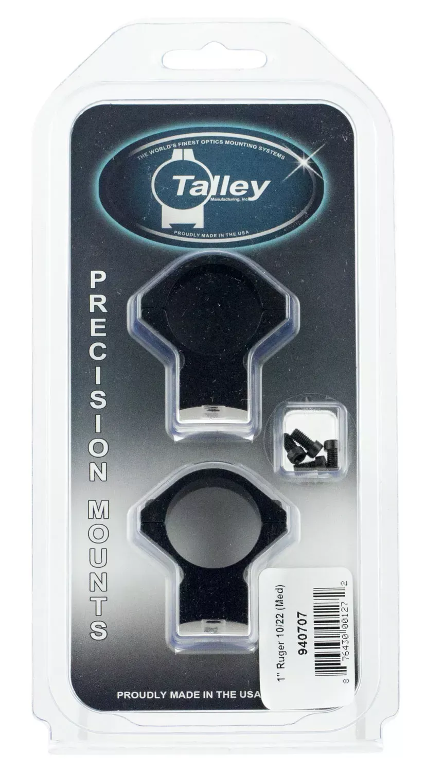 Talley Light Weight Ring/Base Combo Medium 2-Piece Base/Rings For Ruger 10/22 Black Matte Anodized Finish 1″ Diameter