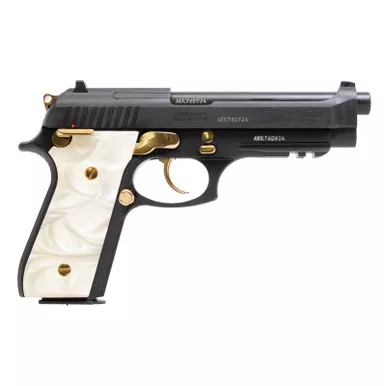 Taurus PT92 9mm White Pearl Grip Gold Accent 17 Rnd 5"
