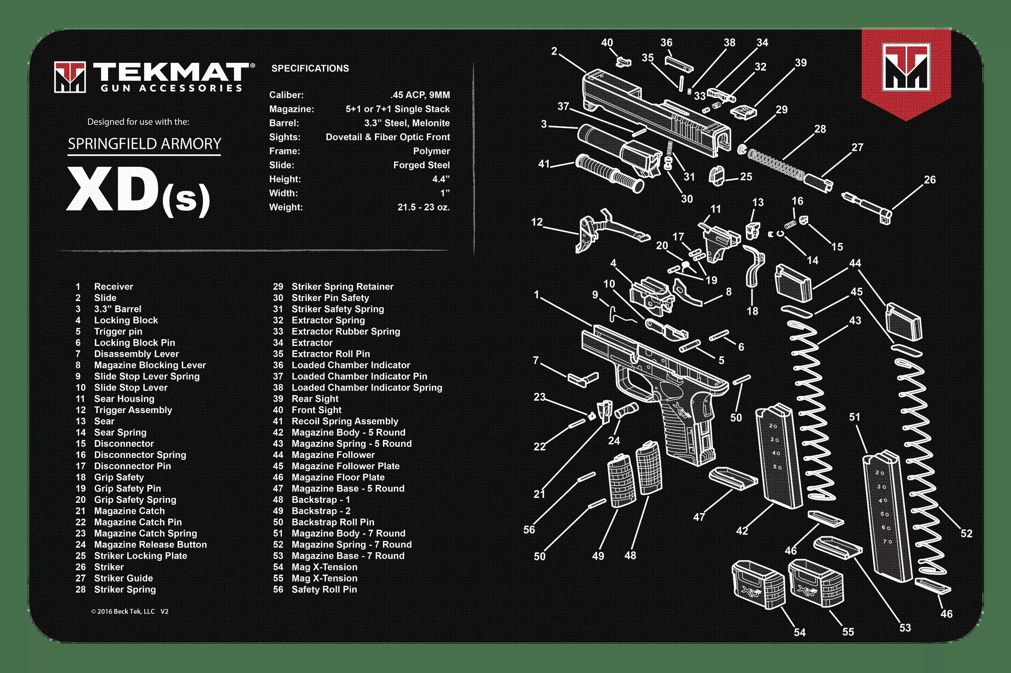 Tekmat Armorers Bench Mat - 11"x17" Springfield Xds Pistol
