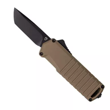 Tekto A2 Badger Automatic Dessert Tan Aluminum Black D2 Steel Blade 1.85"