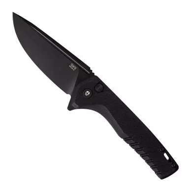 Tekto F3 Charlie Button Lock Folding Black G10 Handle D2 Drop Point Plain Black 3.8"
