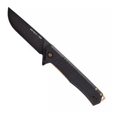Tekto Knives F1 x EOTECH Folding Knife 3.10″ D2 Modified Straight Back Plain Edge Blade, Black/Gold G10 Handle, Ambidextrous Pocket Clip