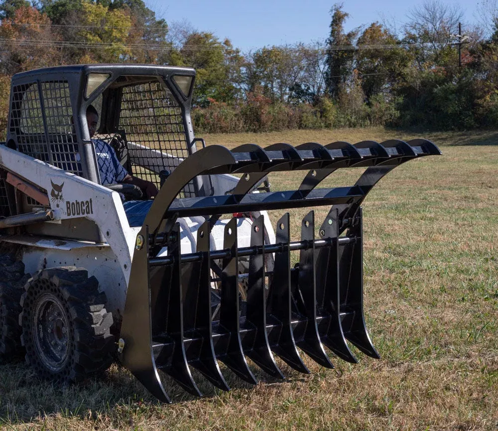 Titan Attachments Root Grapple Rake | Overall Width 60″-84″ inches | Oil Flow Range 15-28 GPM | For Skid Steer