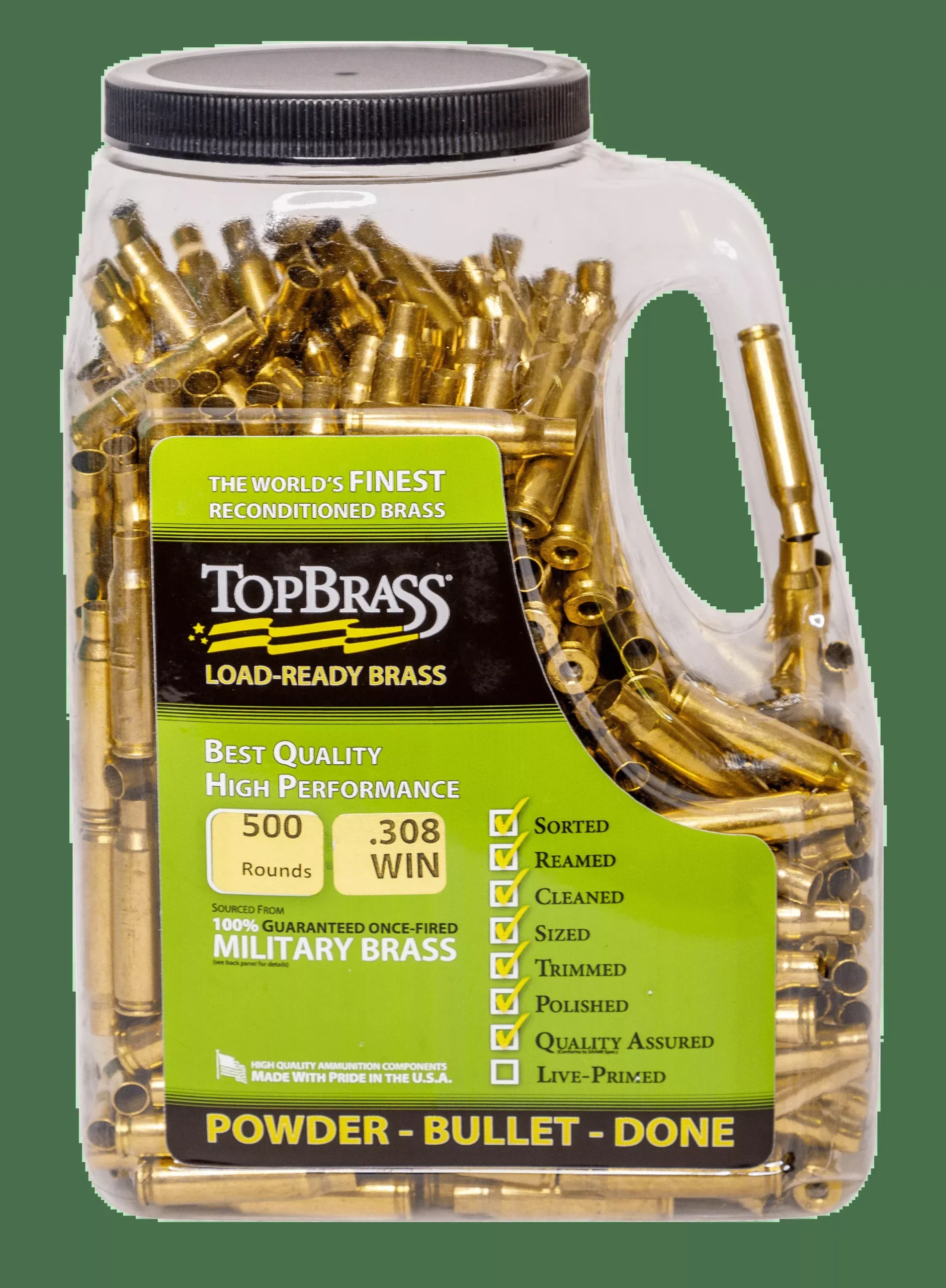 Top Brass Once Fired Unprimed – Brass .308 Win 500ct Jug