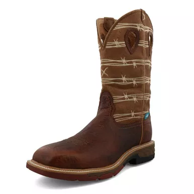 TWISTED X Men's 12in Western Rustic Brown and Lion Tan Work Boot (MXBAW05)